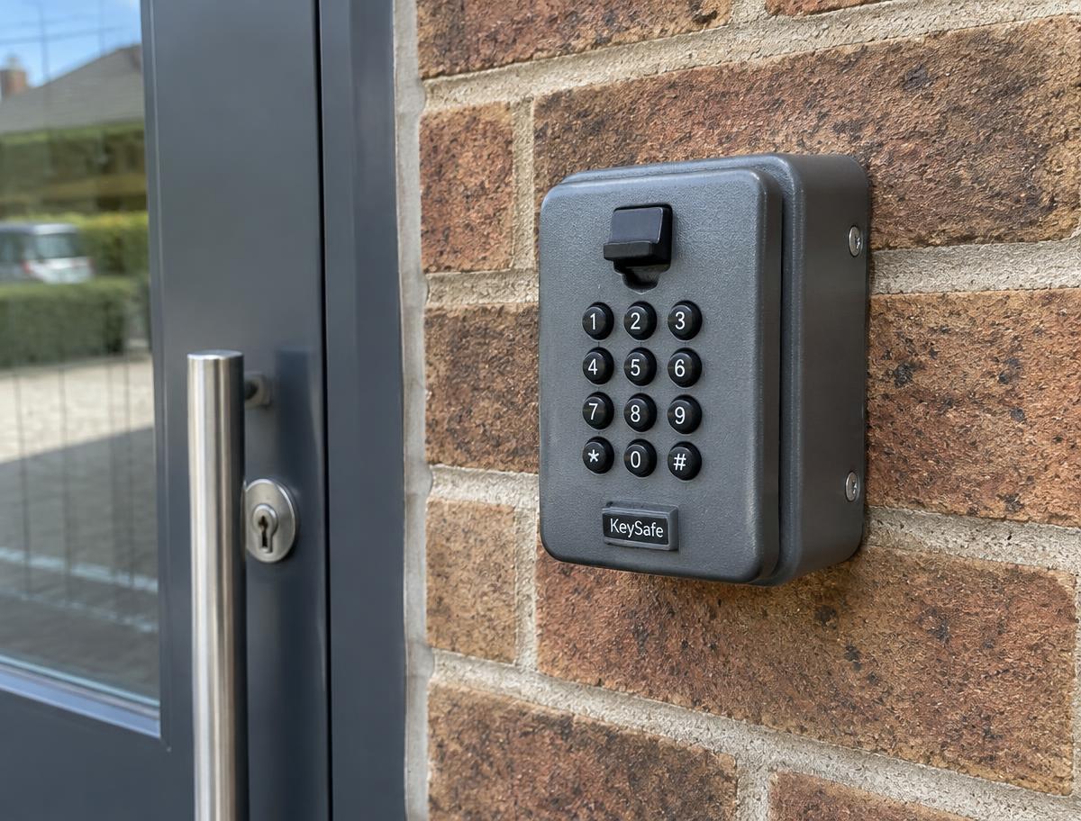 Schlüsselbox mit Zahlencode neben einer Hauseingangstür